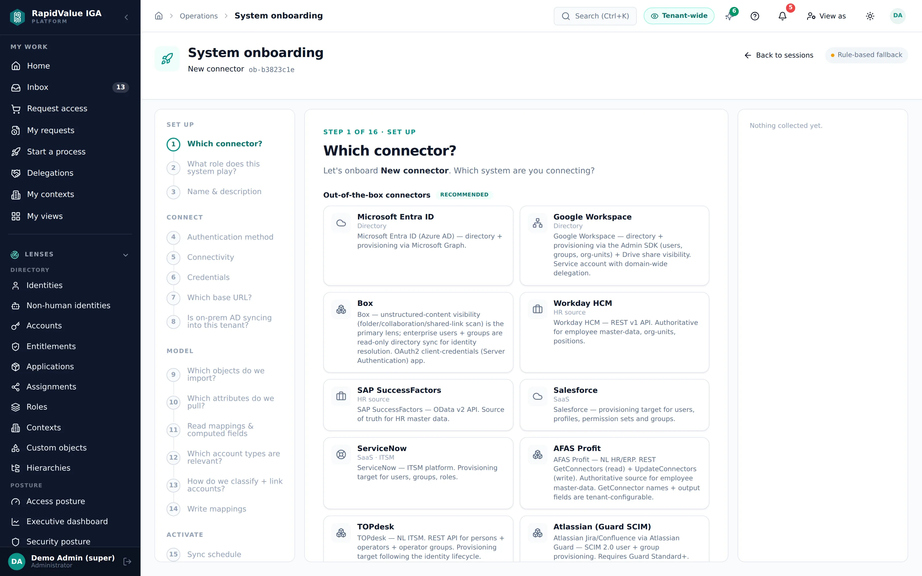 Connector onboarding wizard
